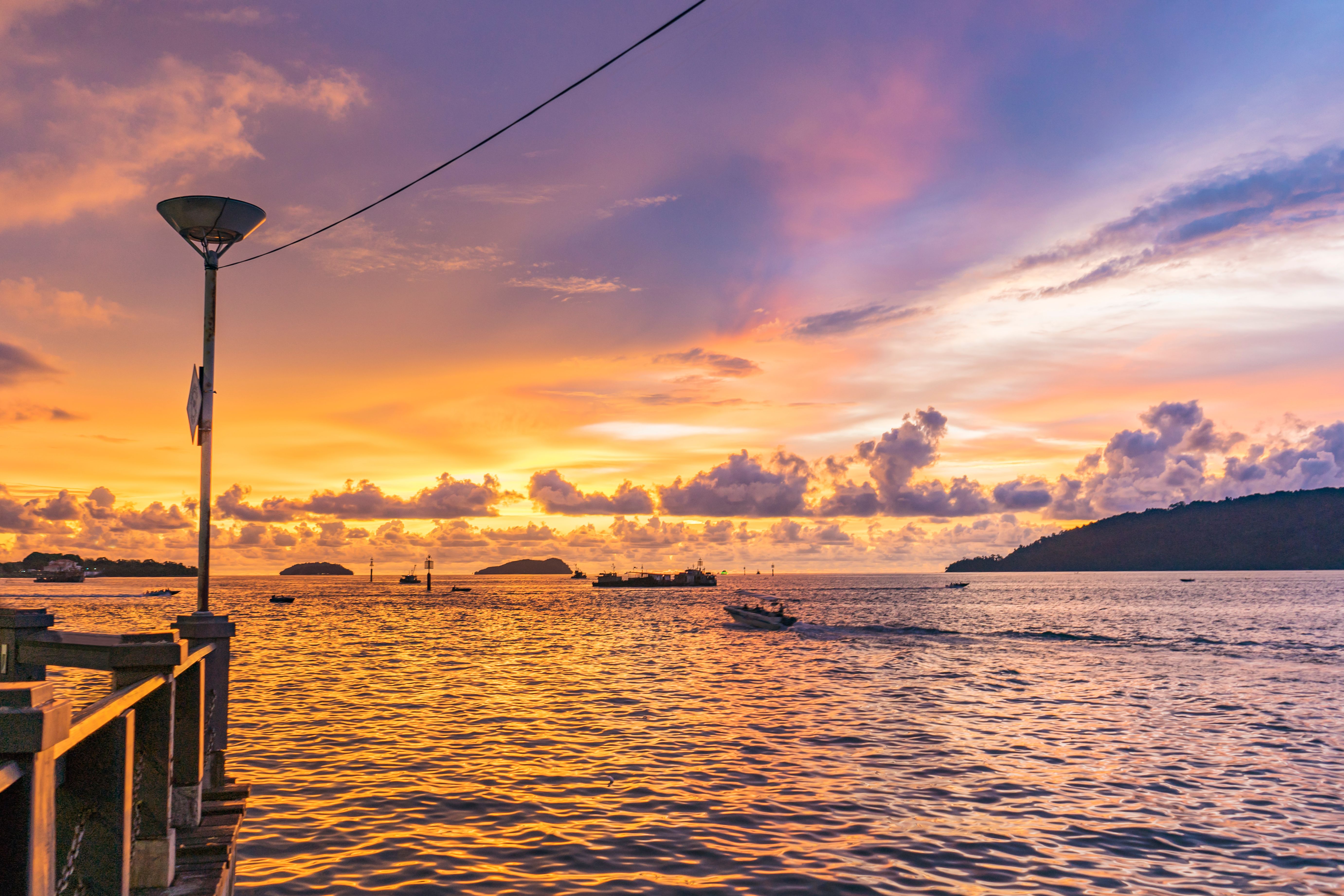 Sunset over the pier in Kota Kinabalu, Sabah, Malaysia